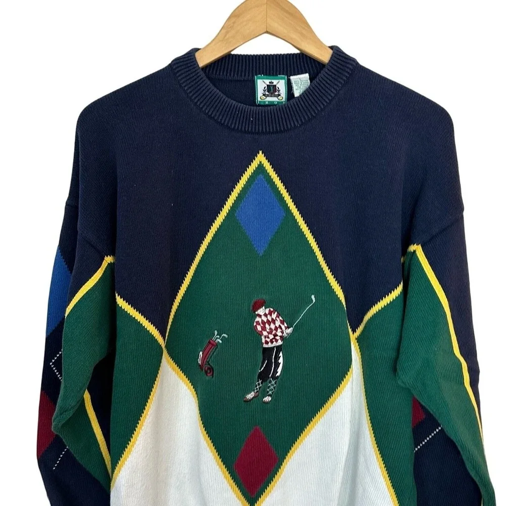 Izod Golf Sweater Embroidered Mens Large Graphic Pullover 100%‎ Cotton Vintage